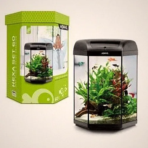 Aquael Hexa Set 60 Liter schwarz 41x41x60cm Day&Night - 6-Eck Glas Aquarium Set