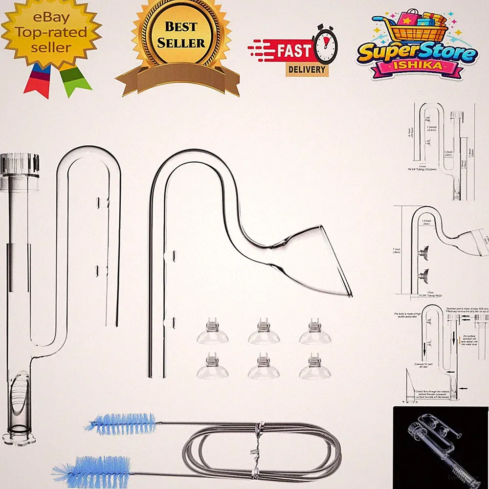Elegantes Aquarium Glas Lilie Pfeifen Set - Zulauf, Abfluss & Federbürste inklusive