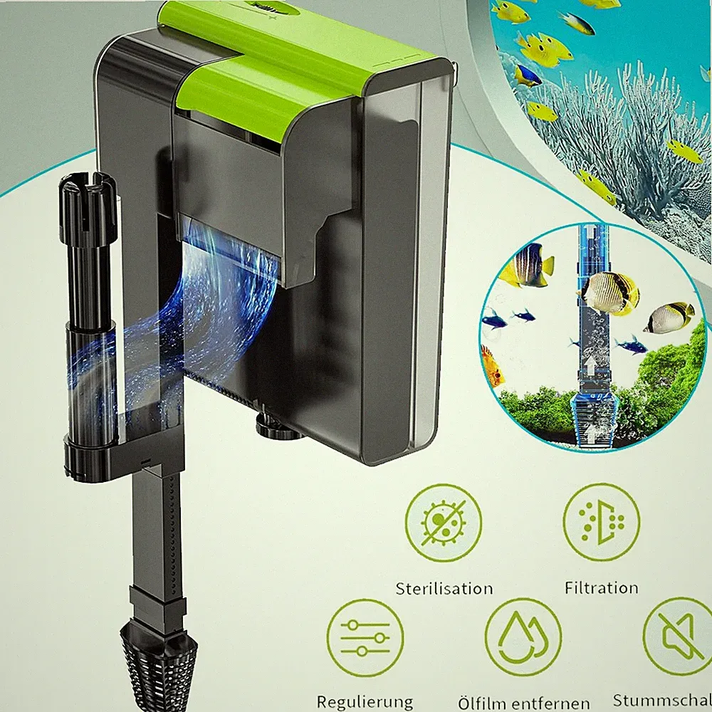 Hang On Filter mit UVc-Lampe,Anhängefilter Aquarium Außenfilter Wasserfallfilter
