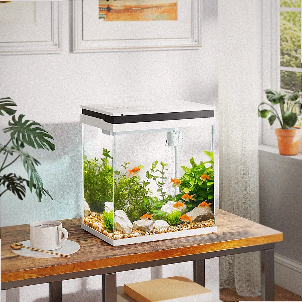 PawHut 14L kleines Aquarium mit Filtersystem, LED-Leuchten, Wasserpumpe, weiß