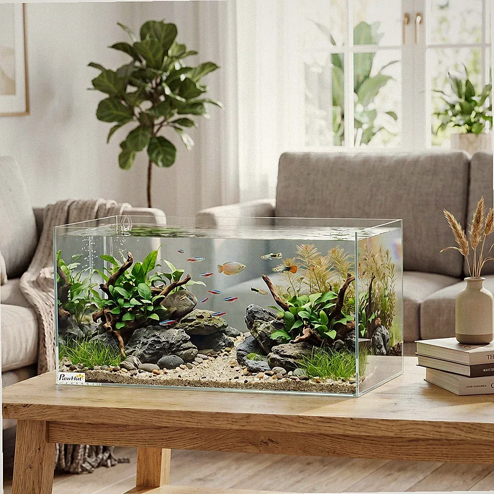 PawHut 51L Glas Aquarium Aquarium mit Schutzbodenmatte 60 x 30 x 30 cm